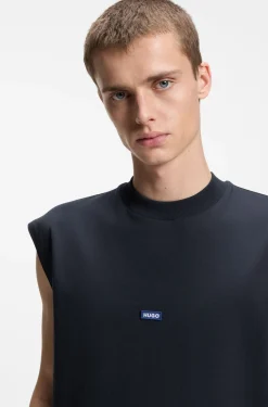 Sleeveless cotton T-shirt with logo patch