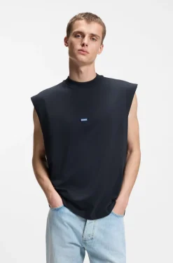 Sleeveless cotton T-shirt with logo patch