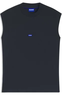 Sleeveless cotton T-shirt with logo patch