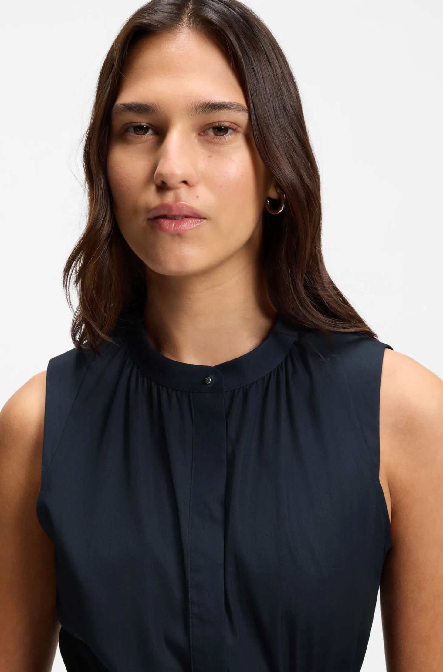 Sleeveless dress in cotton poplin