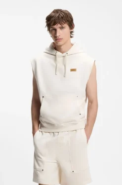 Sleeveless hoodie in cotton terry with logo badge