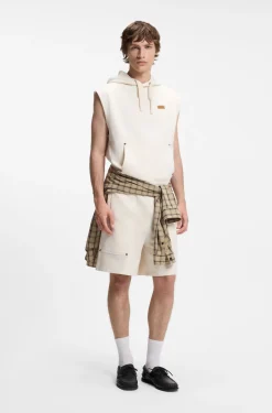 Sleeveless hoodie in cotton terry with logo badge
