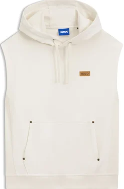 Sleeveless hoodie in cotton terry with logo badge