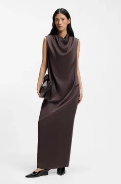 Sleeveless maxi dress in sable satin