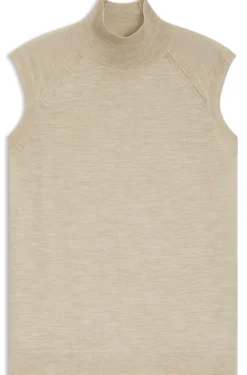 Sleeveless mock-neck sweater in merino wool