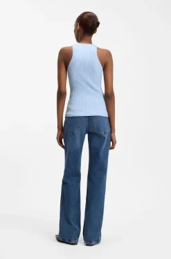 Sleeveless racer-back top in ribbed crepe fabric
