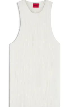 Sleeveless racer-back top in ribbed crepe fabric