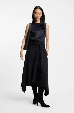 Sleeveless sateen top with keyhole rear closure