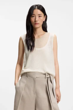 Sleeveless top in linen and cotton with layered design