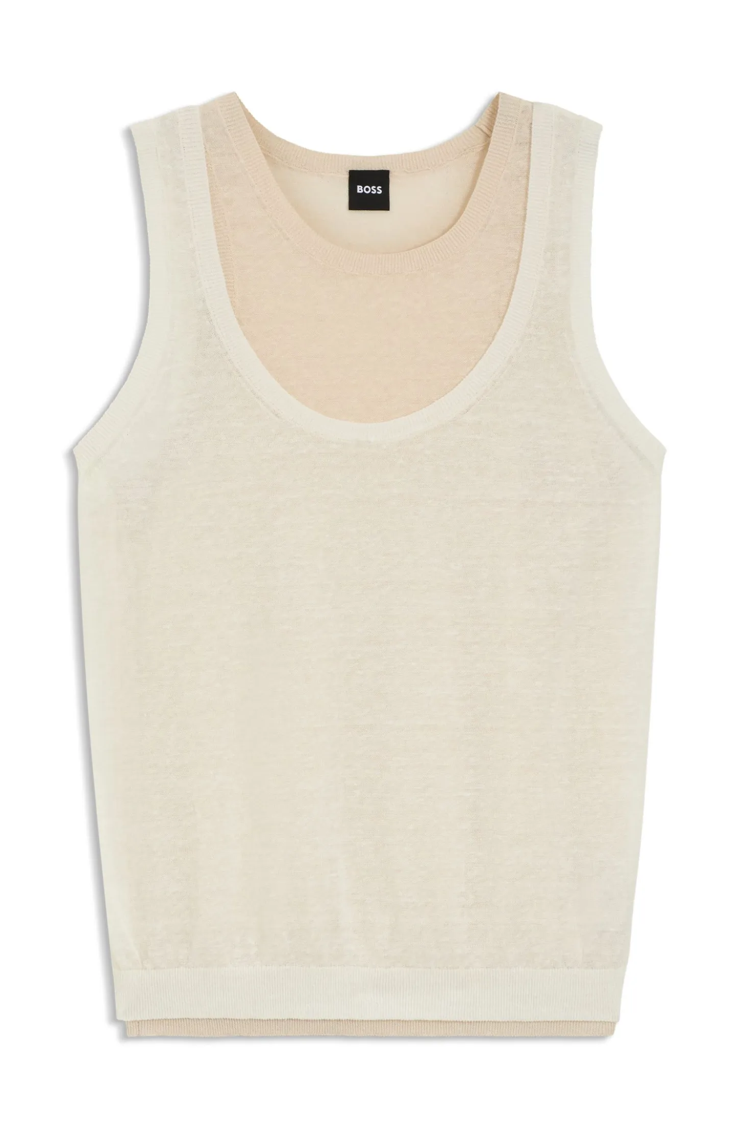 Sleeveless top in linen and cotton with layered design