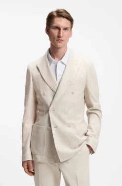 Slim-fit blazer in striped linen and cotton