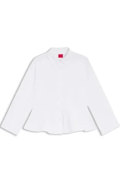 Slim-fit blouse in cotton with peplum hem