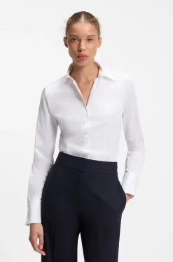 Slim-fit blouse in easy-iron cotton-blend twill
