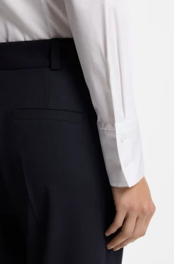 Slim-fit blouse in easy-iron cotton-blend twill