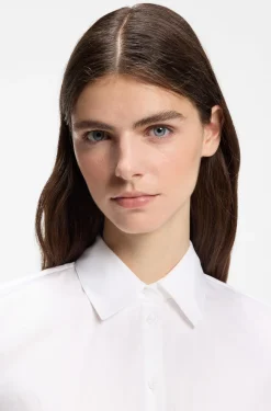 Slim-fit blouse in easy-iron cotton-blend twill