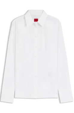 Slim-fit blouse in easy-iron cotton-blend twill