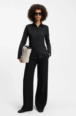 Slim-fit blouse in easy-iron cotton-blend twill