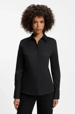 Slim-fit blouse in easy-iron cotton-blend twill