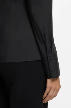 Slim-fit blouse in easy-iron cotton-blend twill