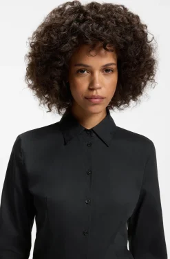 Slim-fit blouse in easy-iron cotton-blend twill