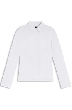 Slim-fit blouse in easy-iron cotton-blend poplin