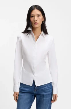 Slim-fit blouse in easy-iron cotton-blend poplin