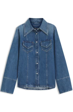 Slim-fit blouse in rigid crosshatch denim
