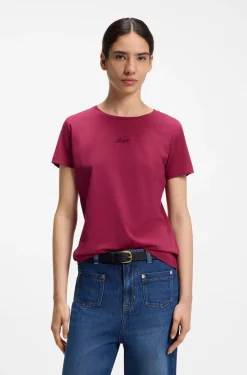 Slim-fit cotton T-shirt with handwritten logo embroidery
