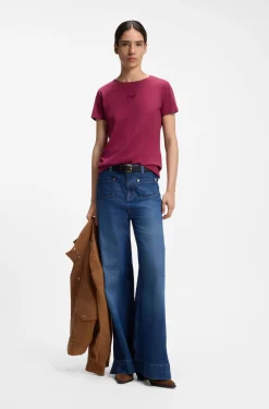 Slim-fit cotton T-shirt with handwritten logo embroidery