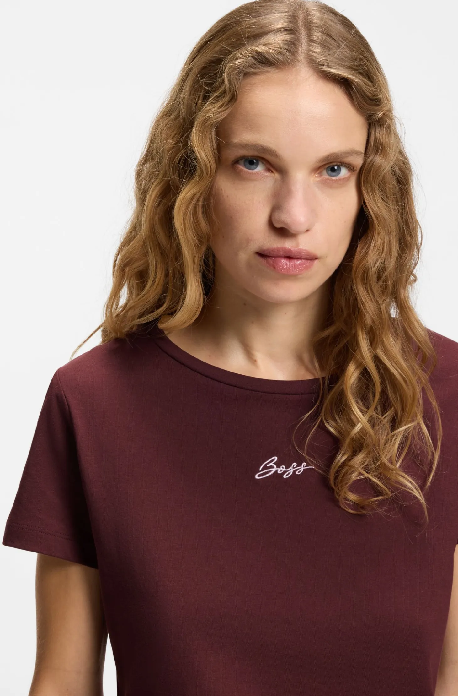 Slim-fit cotton T-shirt with handwritten logo embroidery
