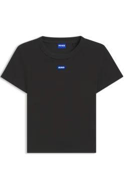 Slim-fit cropped T-shirt in stretch cotton