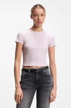 Slim-fit cropped T-shirt in stretch cotton