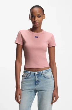 Slim-fit cropped T-shirt in stretch cotton