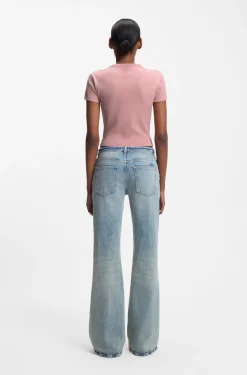 Slim-fit cropped T-shirt in stretch cotton