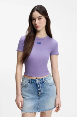 Slim-fit cropped T-shirt in stretch cotton