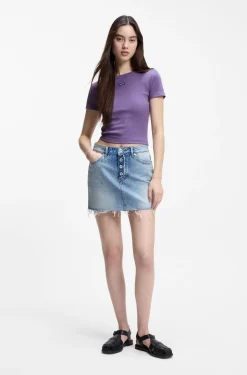 Slim-fit cropped T-shirt in stretch cotton