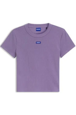 Slim-fit cropped T-shirt in stretch cotton