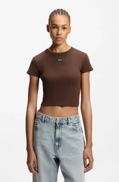Slim-fit cropped T-shirt in stretch cotton