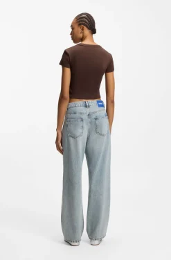 Slim-fit cropped T-shirt in stretch cotton
