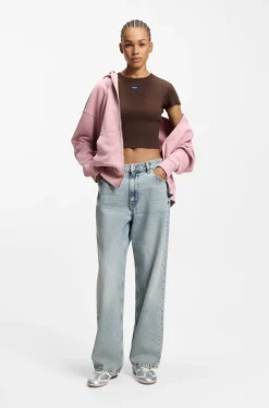 Slim-fit cropped T-shirt in stretch cotton
