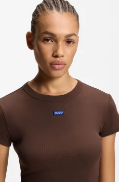 Slim-fit cropped T-shirt in stretch cotton