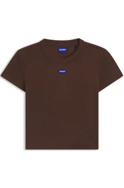 Slim-fit cropped T-shirt in stretch cotton