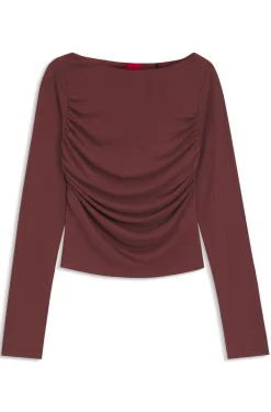 Slim-fit cupro top with modern boatneck