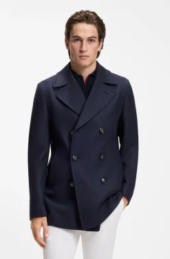Slim-fit double-breasted short coat in a wool blend