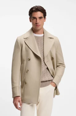 Slim-fit double-breasted short coat in a wool blend