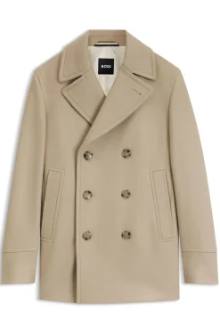 Slim-fit double-breasted short coat in a wool blend