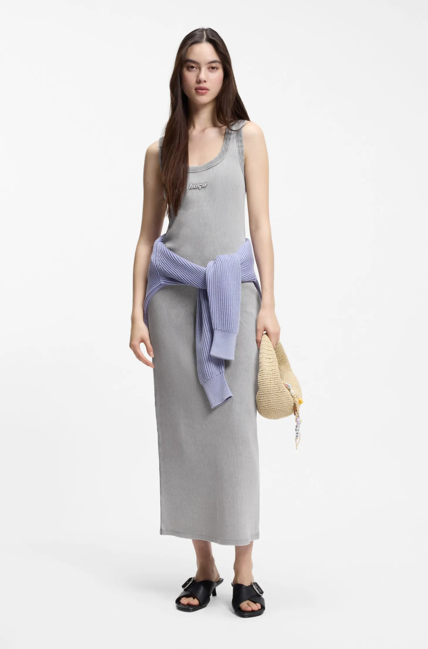 Slim-fit dress in stretch cotton with embossed logo