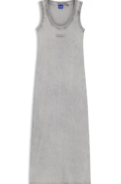 Slim-fit dress in stretch cotton with embossed logo