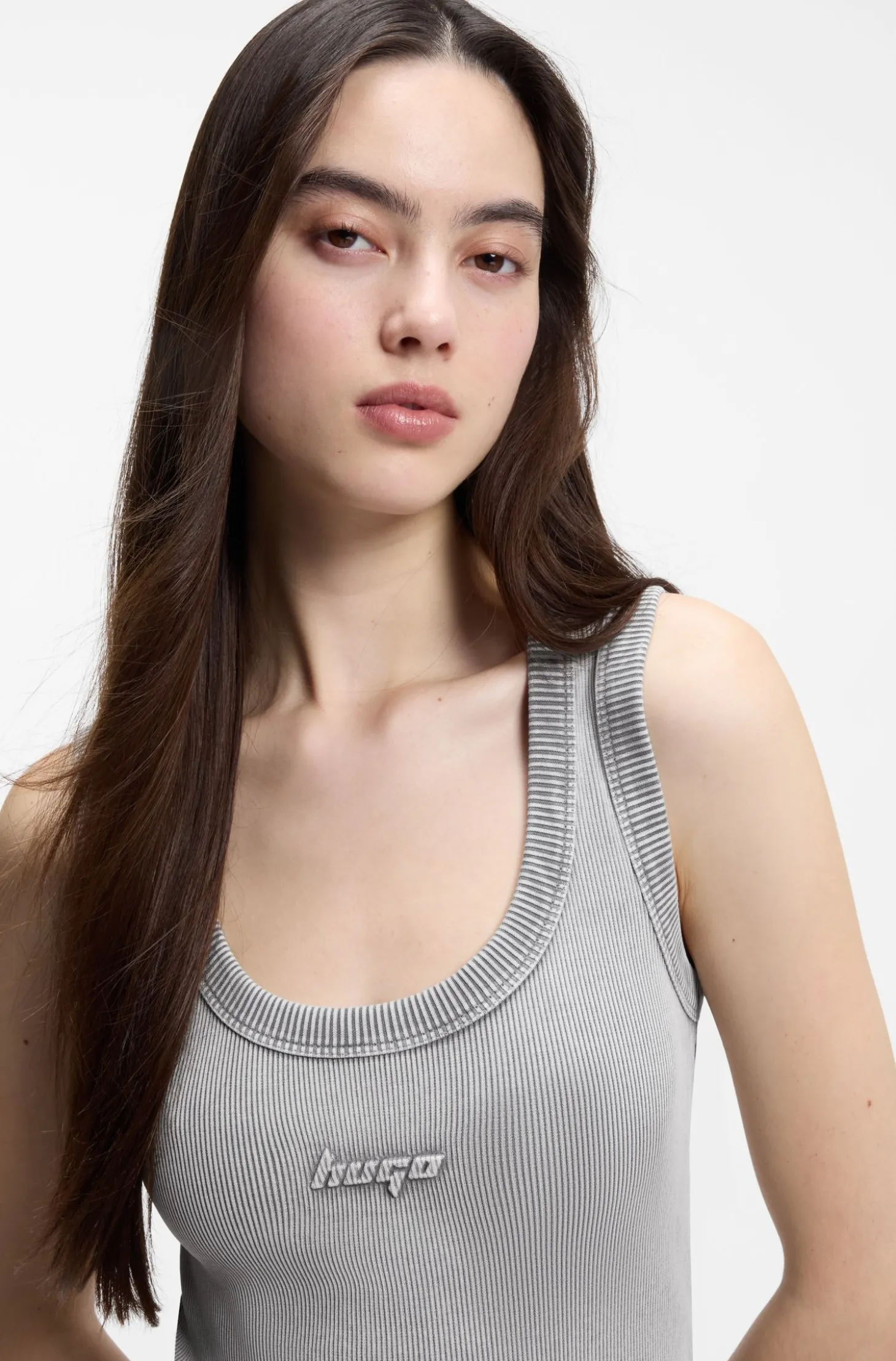 Slim-fit dress in stretch cotton with embossed logo