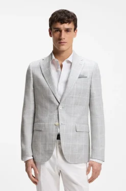 Slim-fit jacket in checked linen and virgin wool